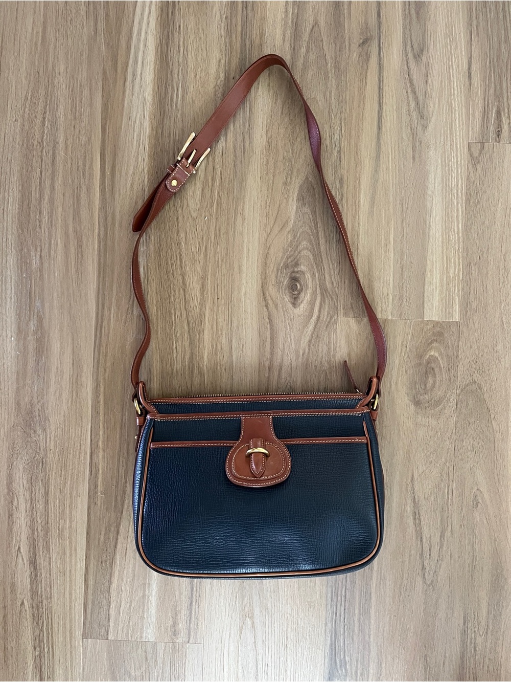 Vintage Coach Made in Italy Crossbody Bag — Navy & British Tan